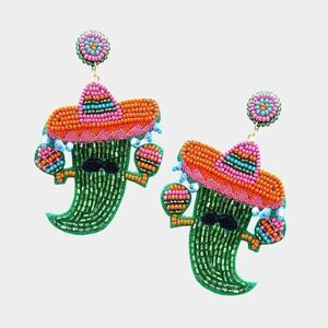 Chili Pepper Green Seed Bead Earrings